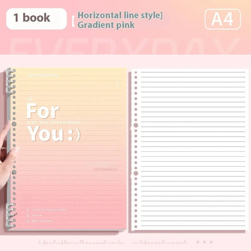 Removable coil gradient notebook in blue green pink purple colours with PP cover