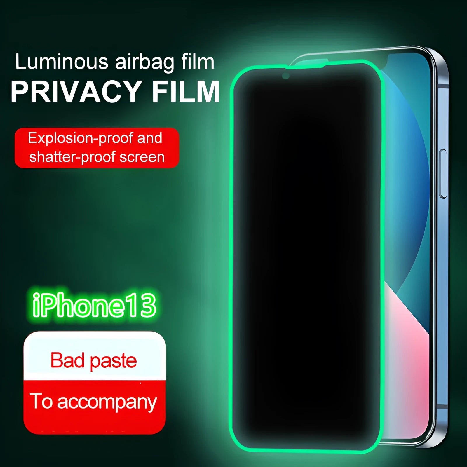 Luminous privacy tempered glass screen protector for iPhone, anti-peeping full coverage airbag edge