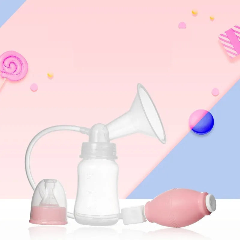 Pink silicone manual hand-kneaded breast pump on light background