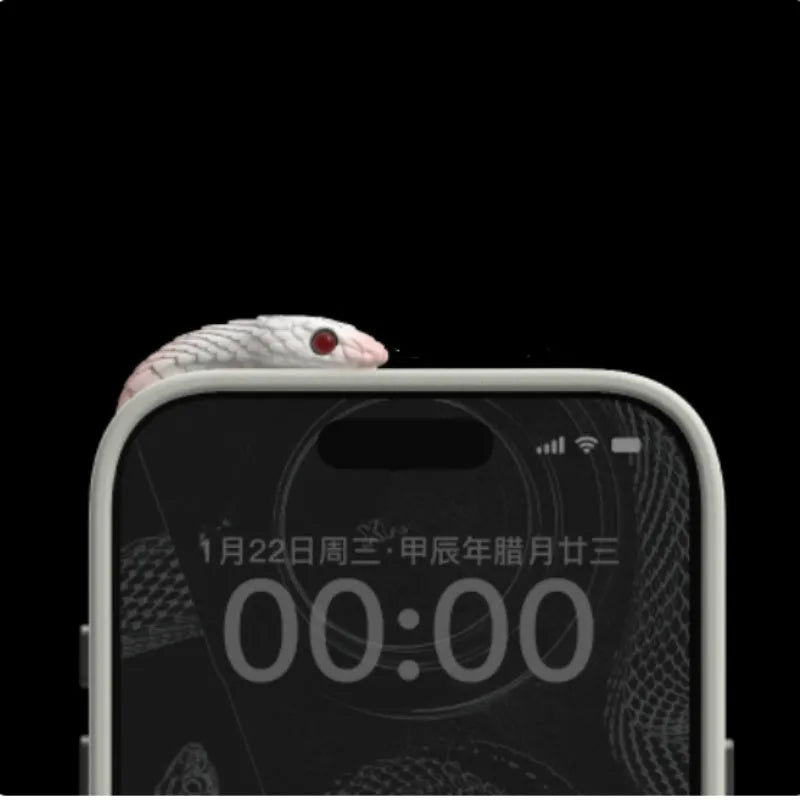 Leather iPhone case with full coverage protection in black, pink, or white colours showing Snake Year Limited Edition design