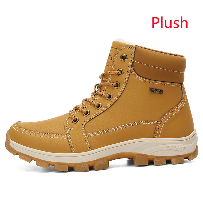 Plush high top cotton shoes for men in grey with printed PU leather upper and rubber sole