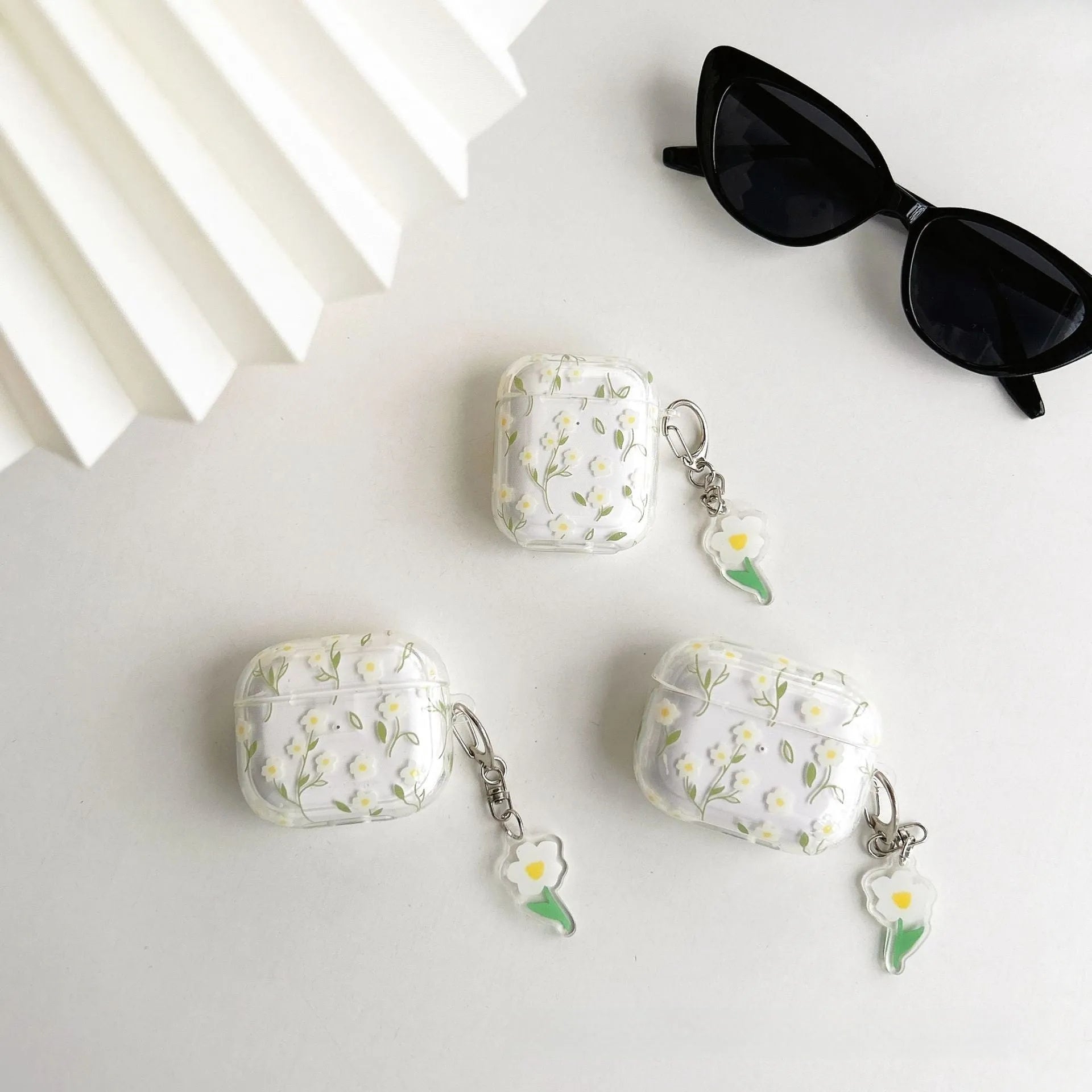 White floral pattern transparent TPU protective case for Apple AirPods wireless earbuds