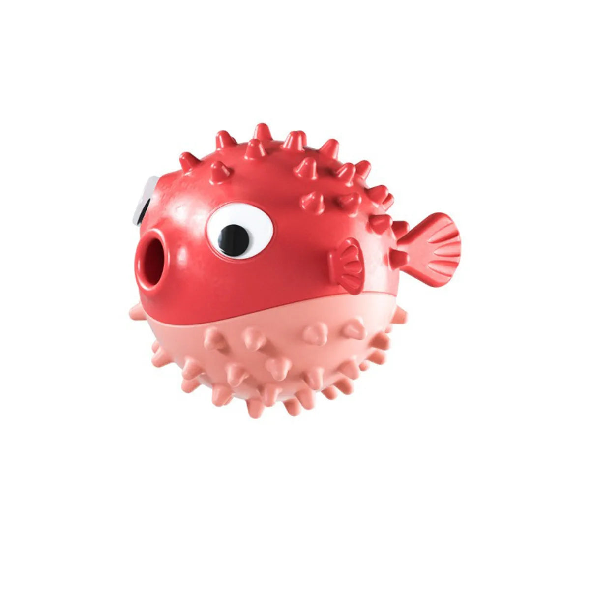 Yellow fish-shaped dog chew toy with textured surface and squeaker for aggressive chewers