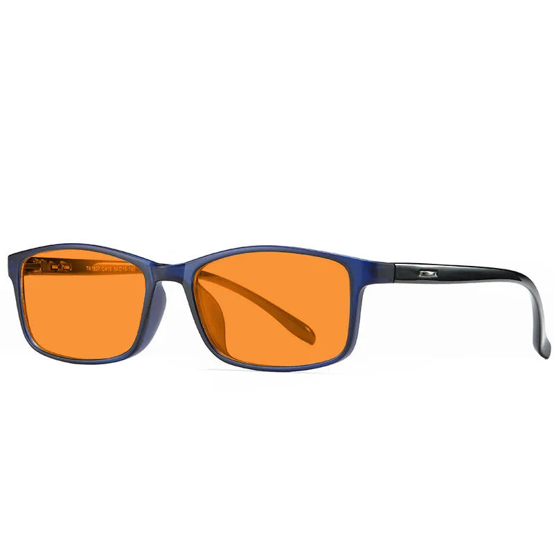 Orange lens anti-blue light glasses with full rim frame in four colour variations