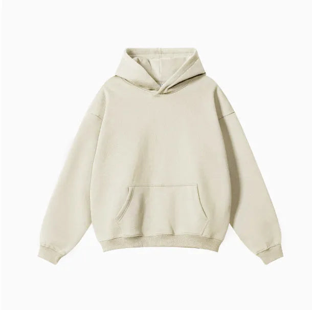 Men's cotton terry hooded sweater in loose fit with drop shoulder sleeves