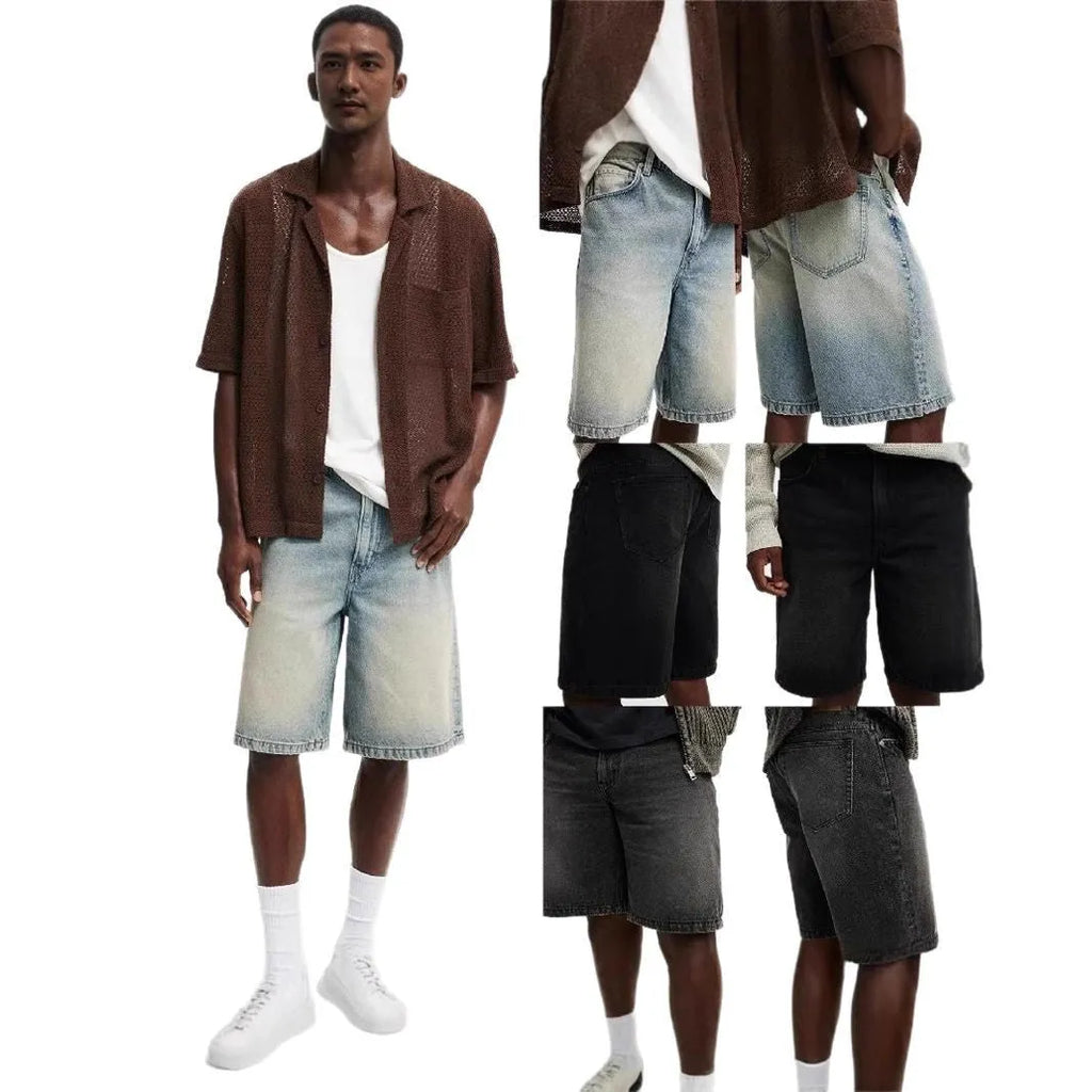 Men's loose fit straight cut denim jeans in light blue, black and grey colours