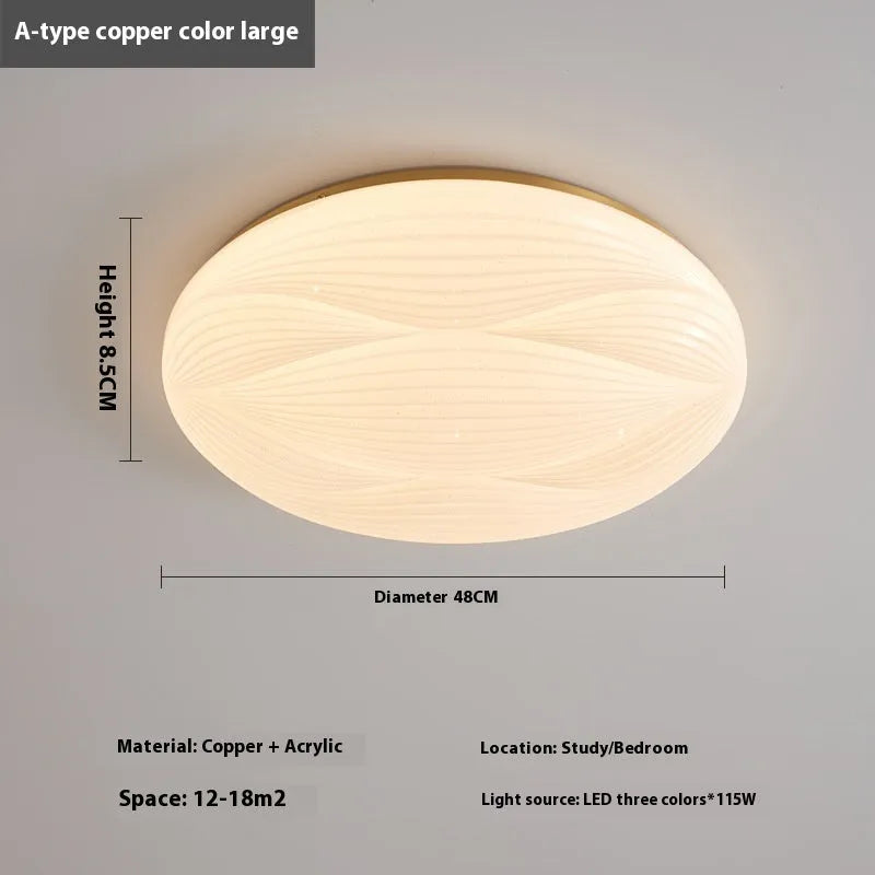 Modern copper round ceiling lamp for bedroom with multiple size options
