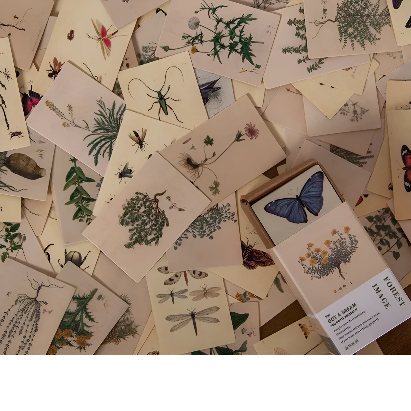 Pack of 100 small double-sided retro paper notes in various vintage colours on a wooden surface.