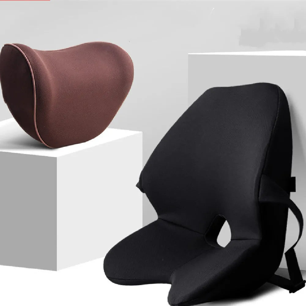 Memory cotton car waist pad and matching headrest for driver seat lumbar support in neutral colour options