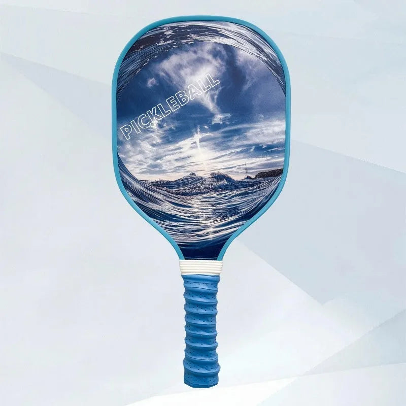 Wooden pickleball paddle racket 400x192x11mm in Starry Night Ancient Town design