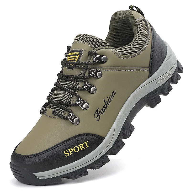 Non-slip lace-up outdoor casual shoes in army green with low heel and front laces