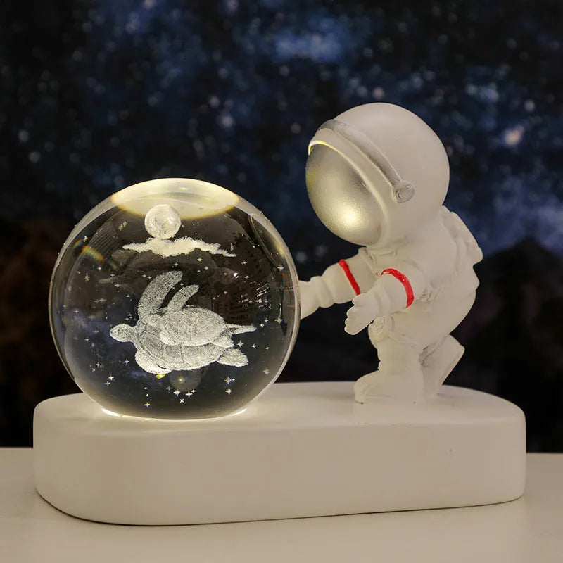 6cm resin crystal ball night light glowing with astronaut and galaxy patterns
