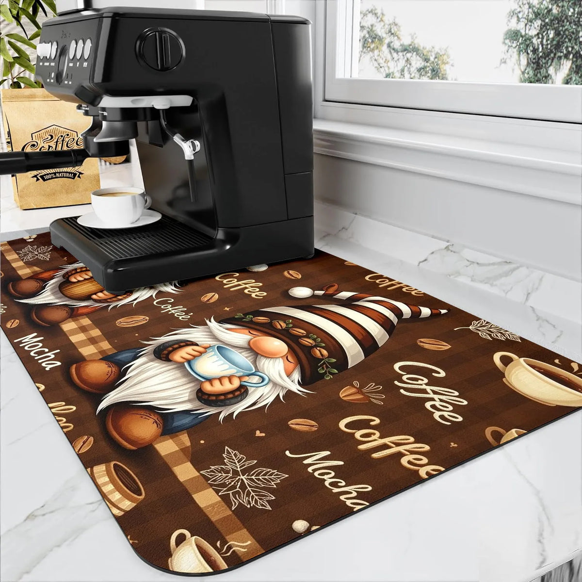 Square PVC kitchen draining pad with K Coffee Time letter design, 40x50cm size