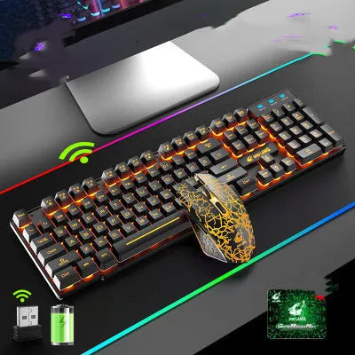 T3 wireless charging keyboard and mouse set with backlight in black orange light finish, USB receiver included