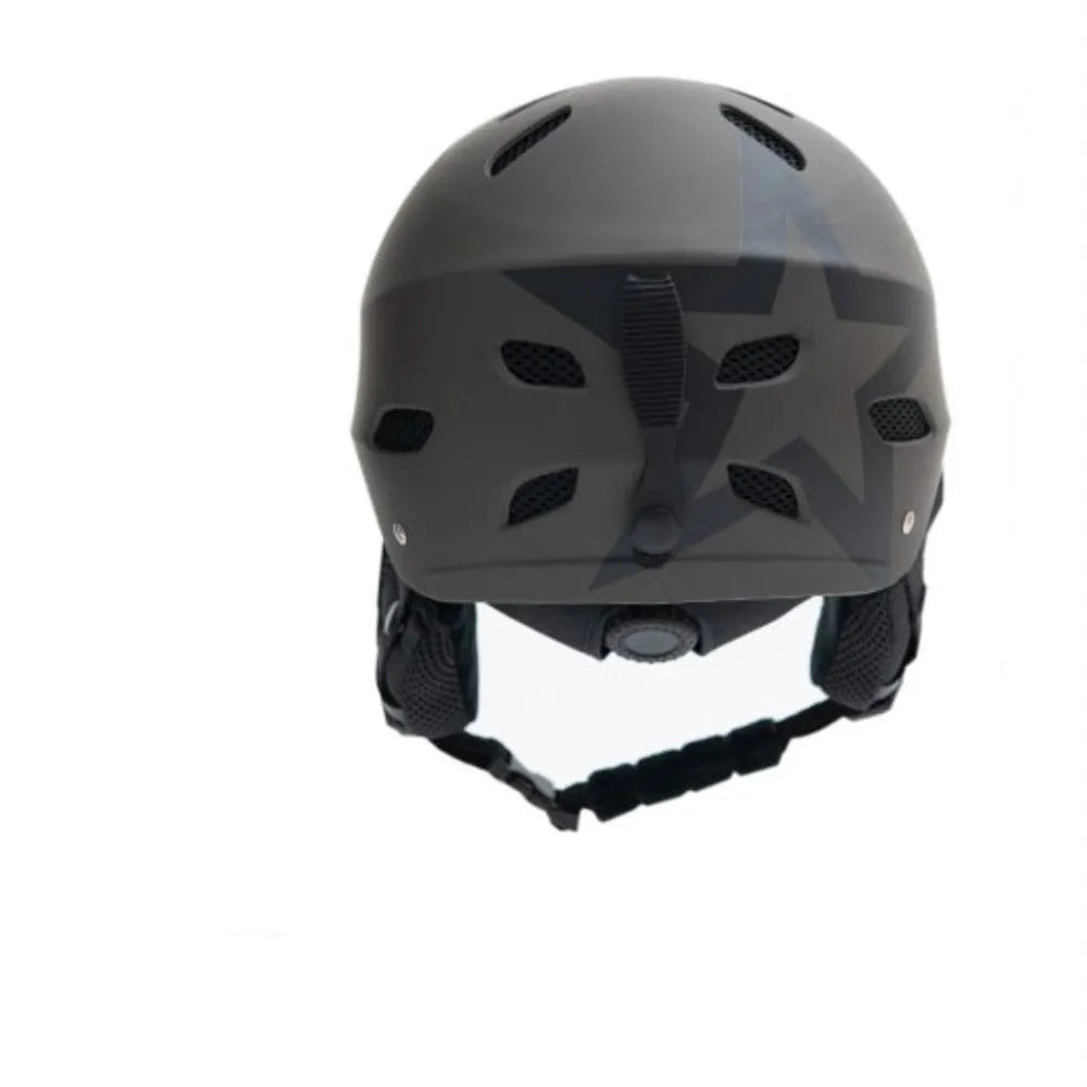 Men's protective ski helmet with ABS shell and EPS liner shown in blue and white heart design.