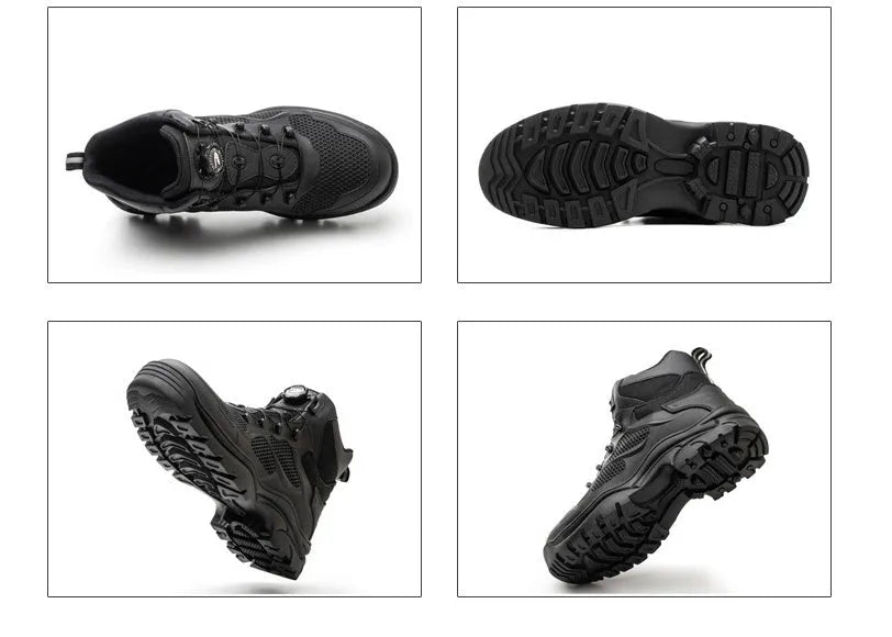 JK7926 black winter high-top PVC labour safety shoes with steel toe cap and rubber sole, side view