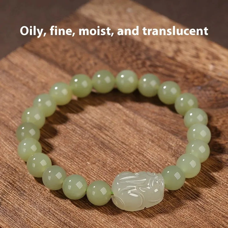 Grey Hetian jade ethnic style bracelet for women with polished beads