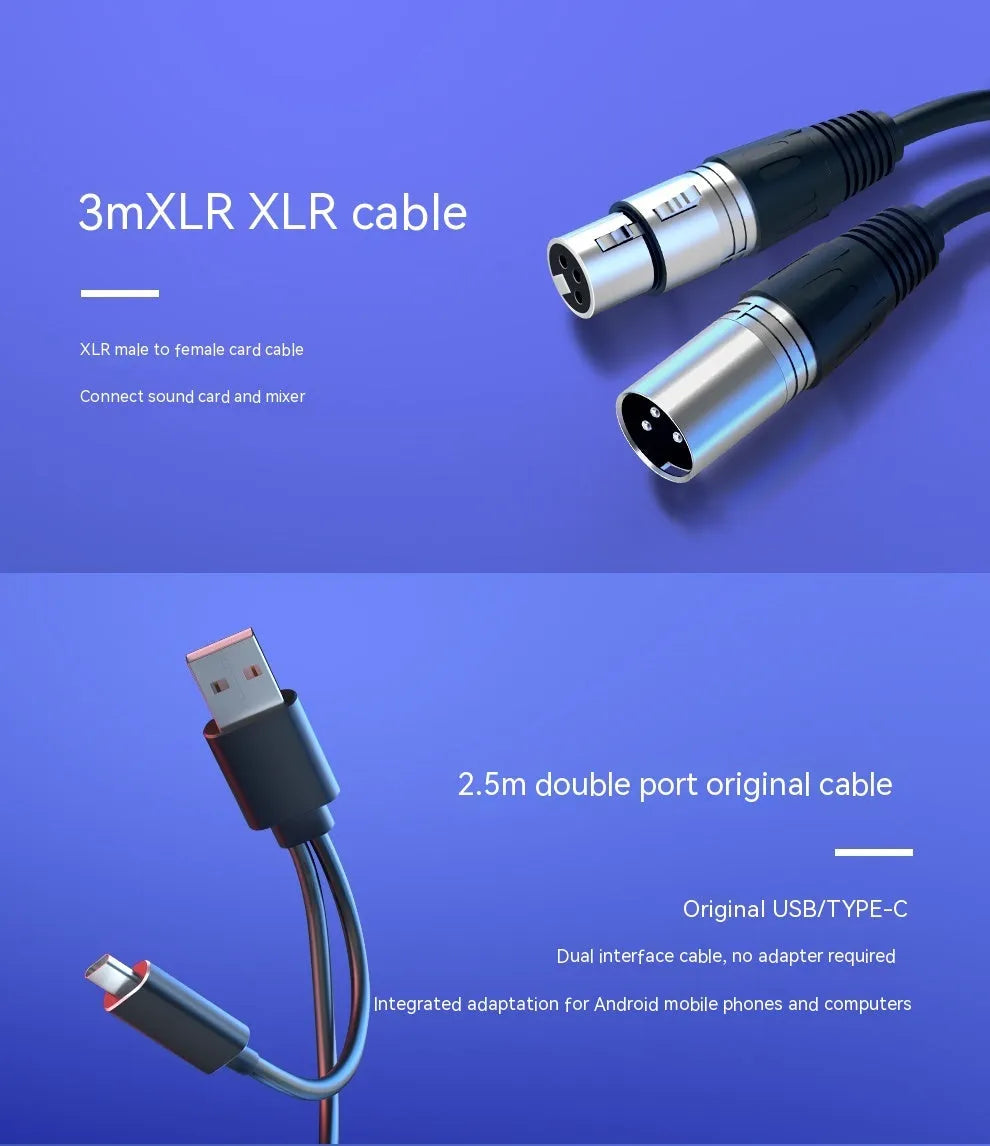 Dynamic noise reduction multifunctional microphone in black with XLR cable and base