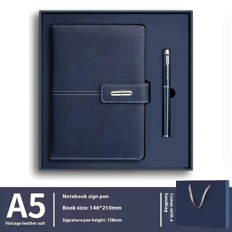 A5 notebook with PU leather cover in various colour options including black, red, green, blue, and orange