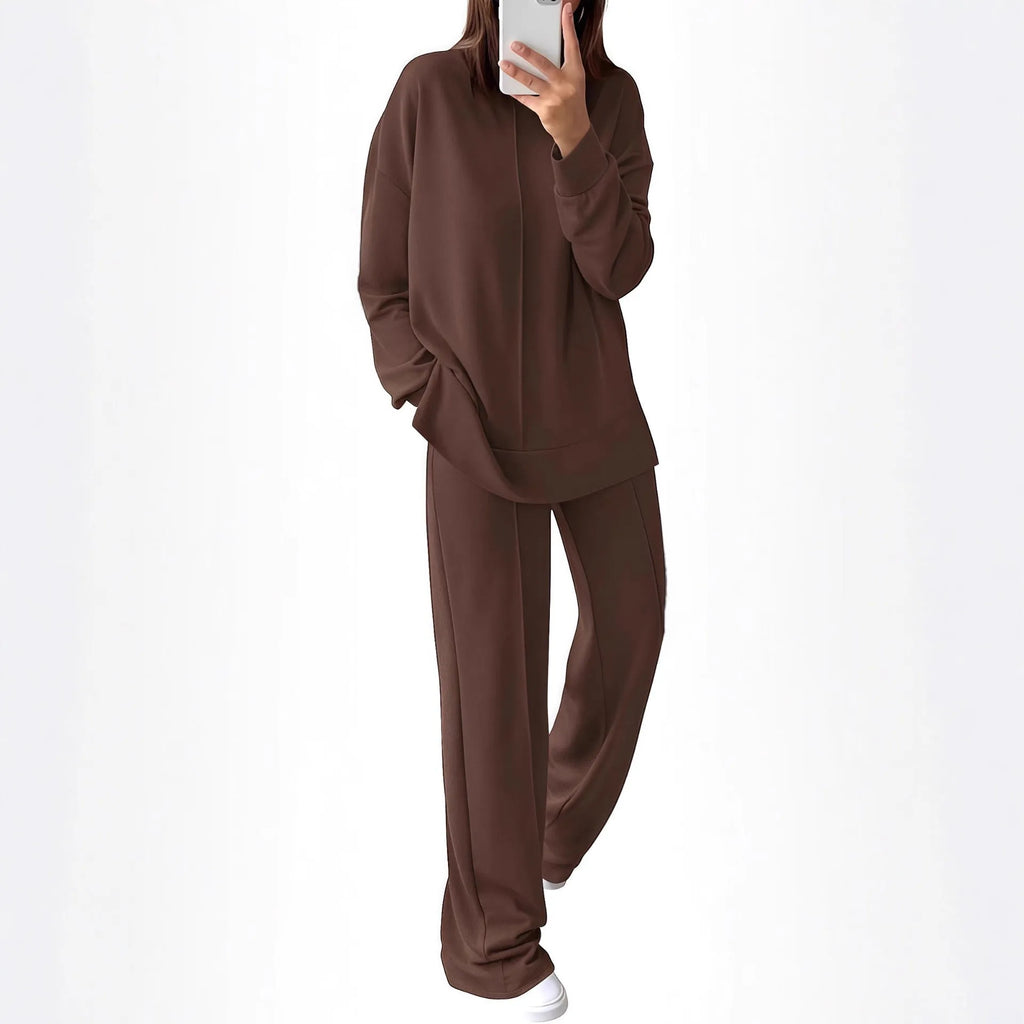 Women's army green polyester long-sleeve tracksuit set with top and pants for sports