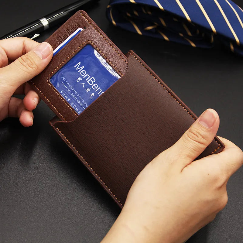 Men's iron-edge card-picking short wallet in PU material with compact design
