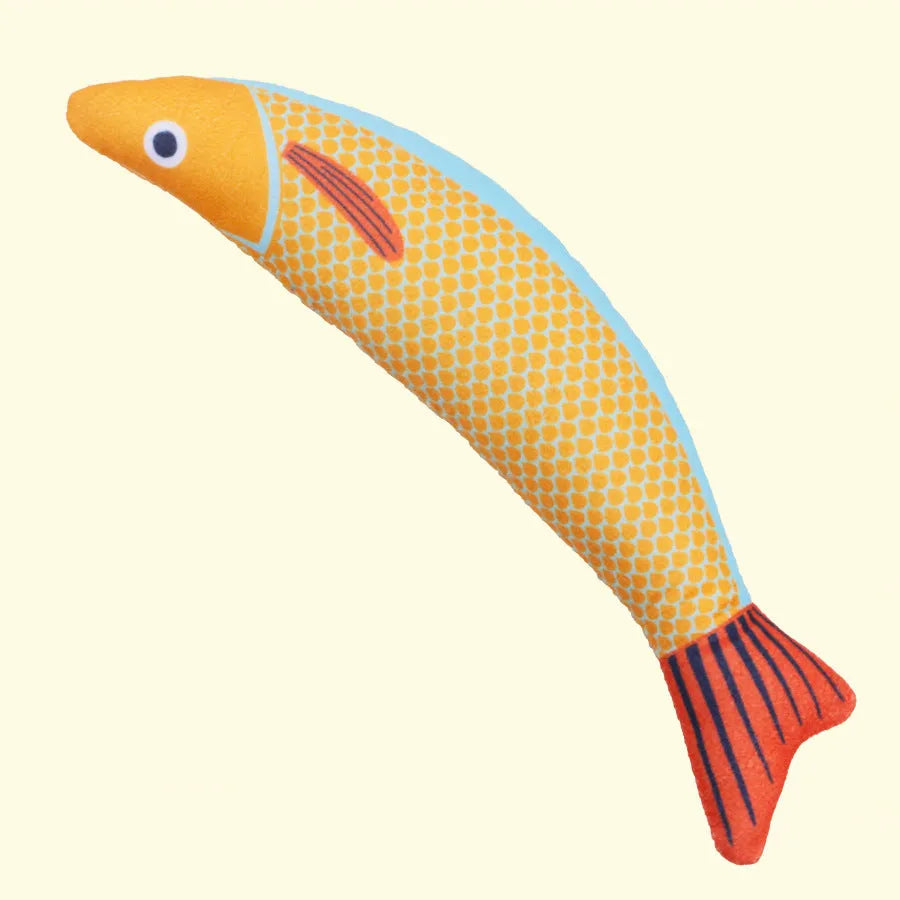 Green orange and yellow soft plush catnip fish toy with crinkle sound for cats