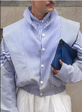 Men's fashion striped jacket with zip front and contrast trim on cuffs and hem