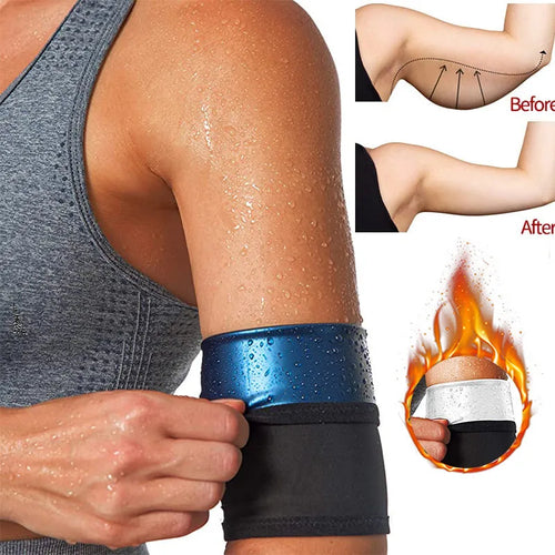 Blue and silver arm sweatbands shown alongside black and yellow and black and red colour variants.