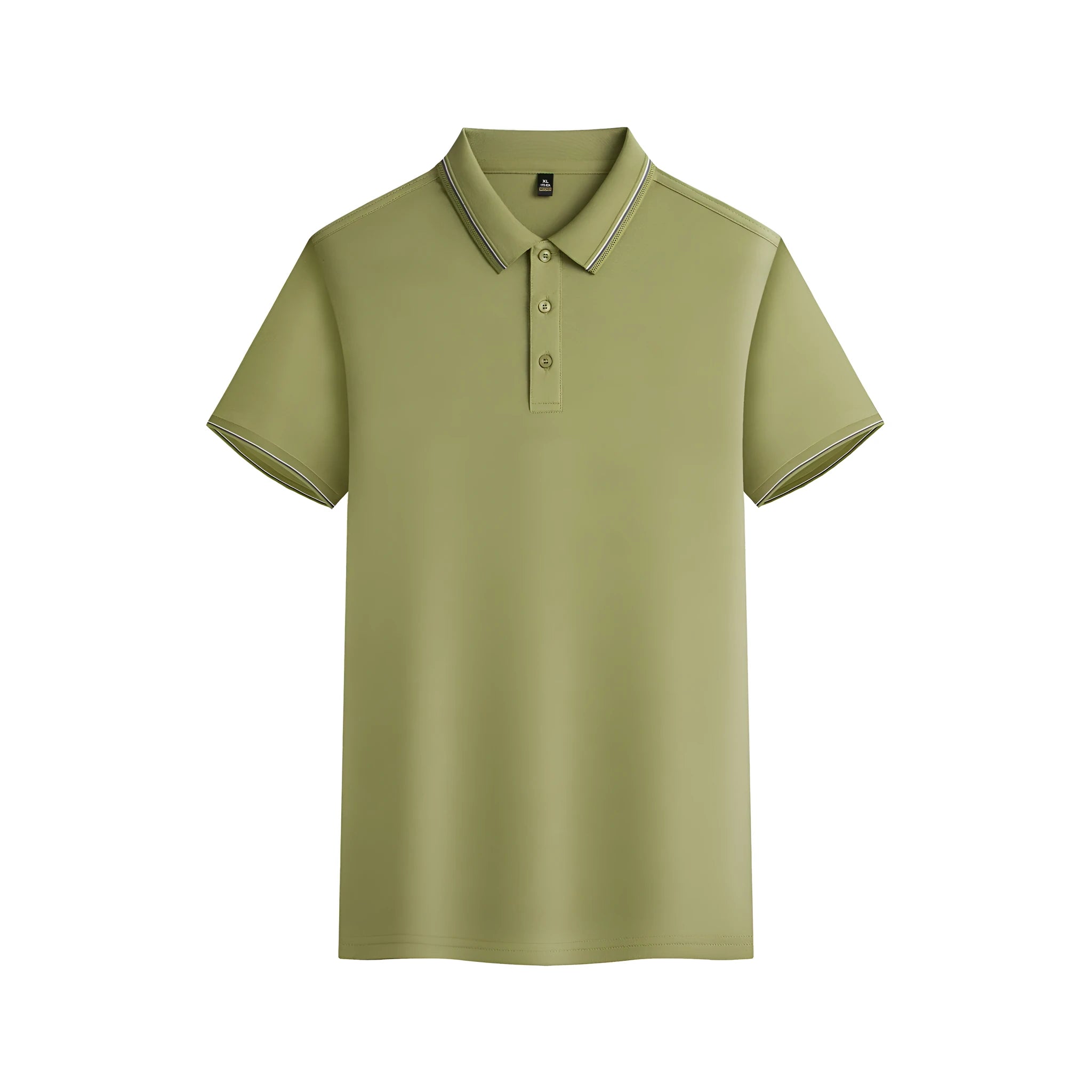 Men's navy blue short-sleeved polo shirt made from quick-drying polyester fabric for summer.