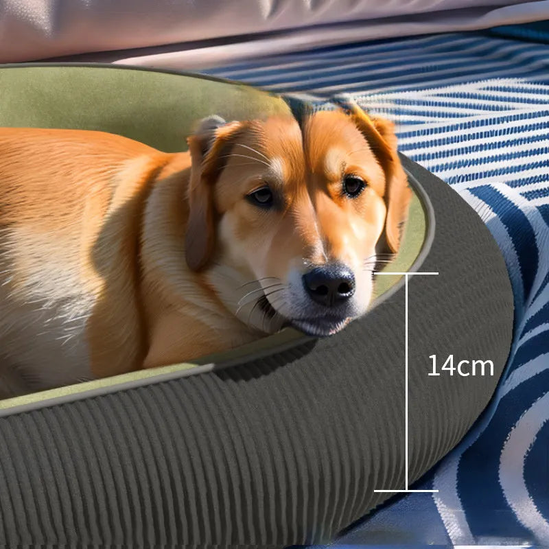 Gray corduroy dog kennel with fleece lining, suitable for winter, with removable cover