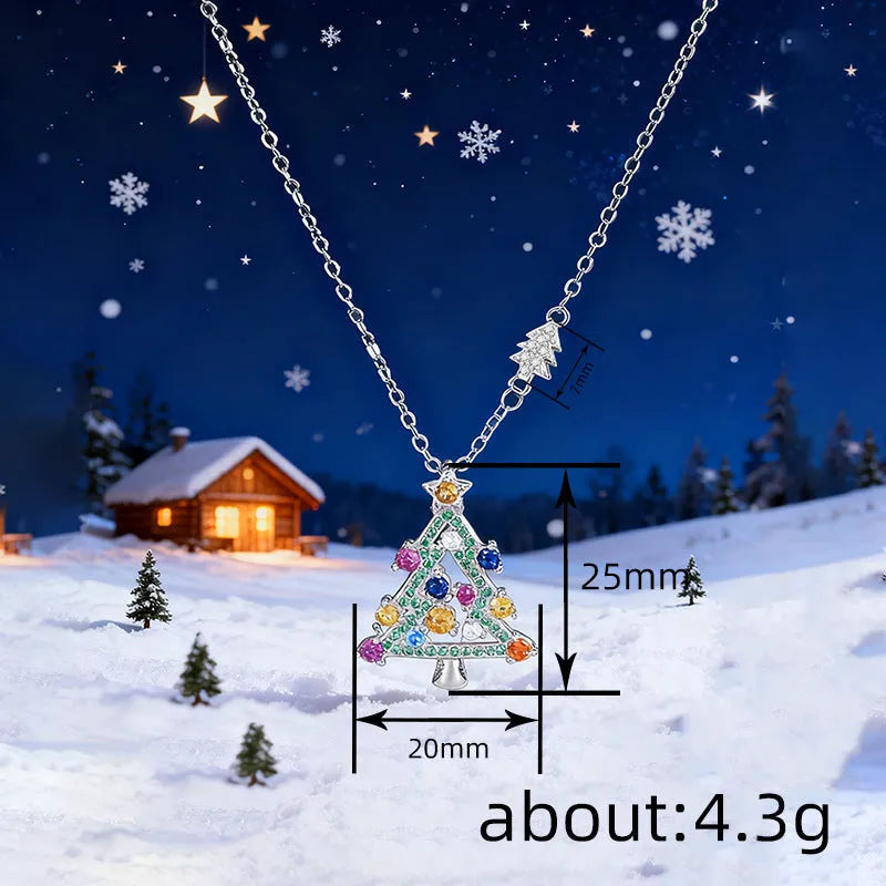 Women's Christmas tree necklace with copper inlaid zircon pendant and O-ring chain in white gold colour