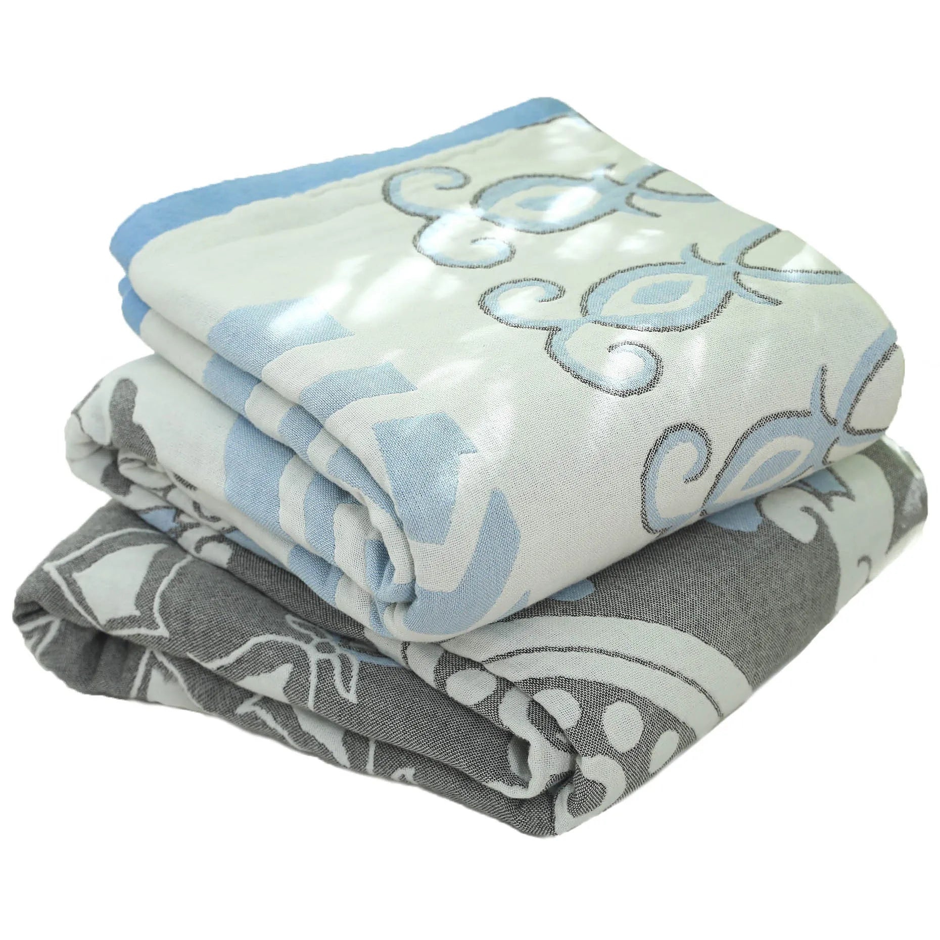 Pure cotton five-layer towel blanket with blue plant and flower coated print pattern