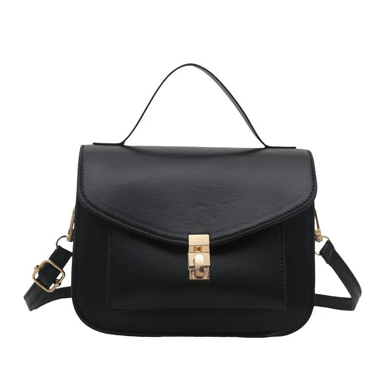 Retro style horizontal square messenger bag in PU leather with crossbody strap