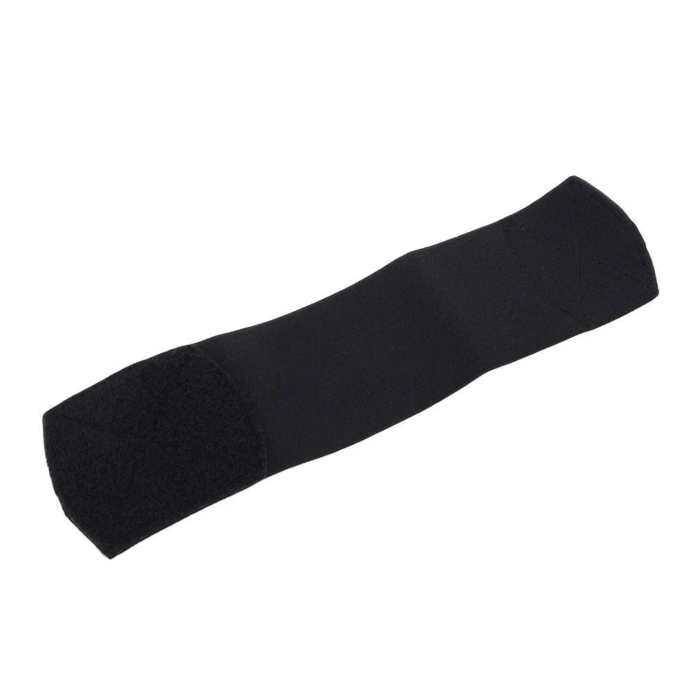 Football shin guard magic tape belt in red, blue, black, or white colours showing rubber strap measuring 25x6.5cm