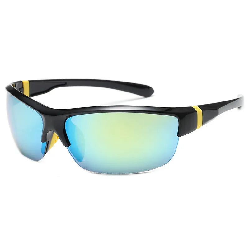 Men's semi-frameless athletic sunglasses for cycling in Bright Black Blue Mercury colour