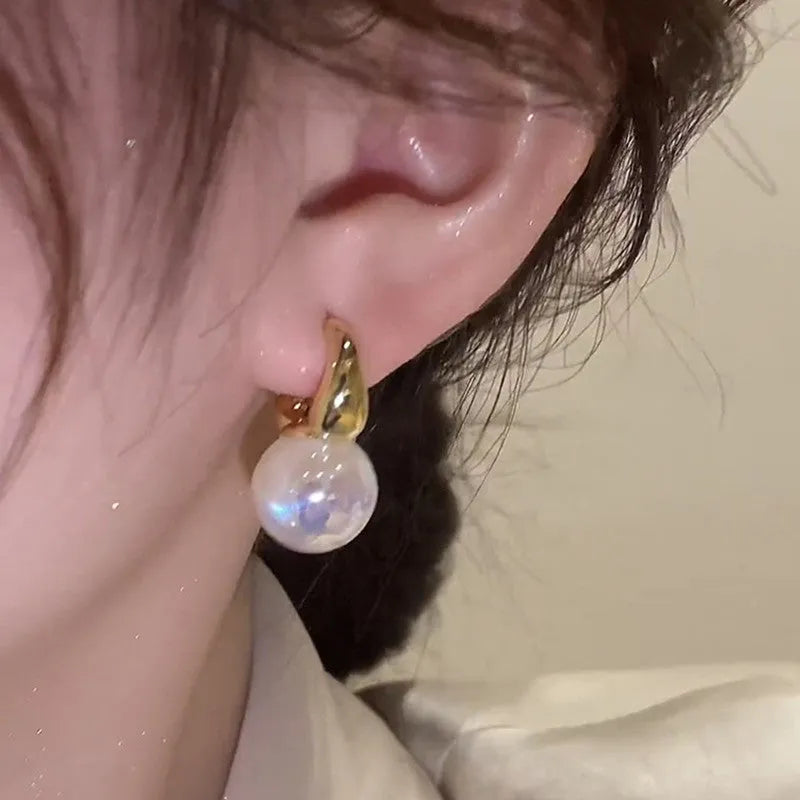 Mermaid pearl earrings for women in 14K gold plated copper U-shape clip-on style white colour