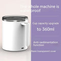 White automatic stirring coffee cup with magnetic base and 360ml capacity