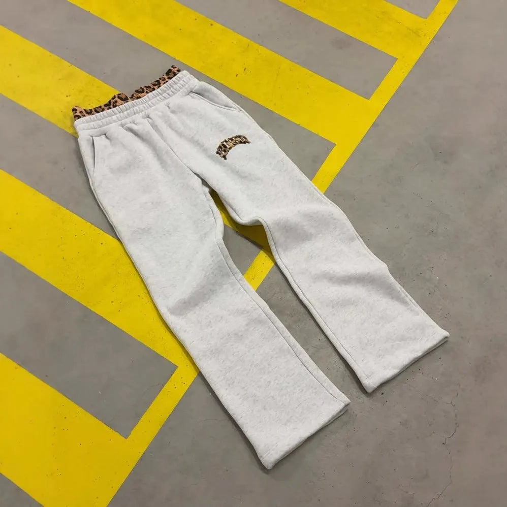 Men's patchwork double waist loose trousers in elastic fabric for hip hop and sports wear