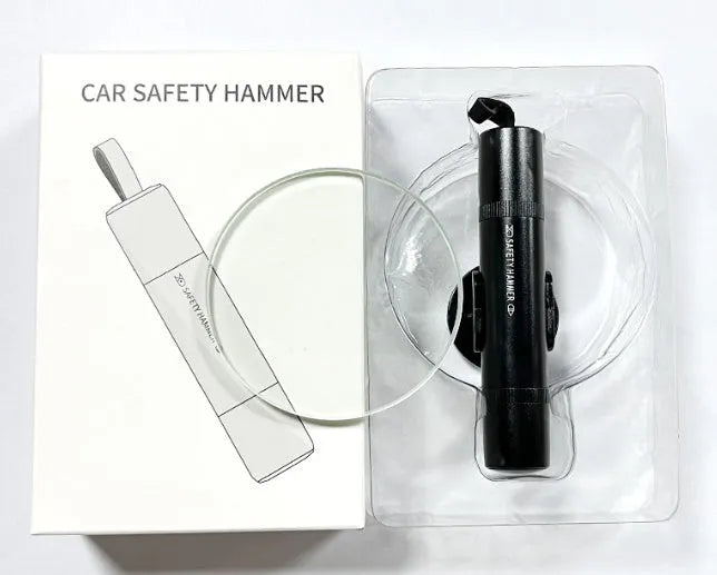 Aluminium alloy car emergency safety hammer with seatbelt cutter and LED torch in black red colour