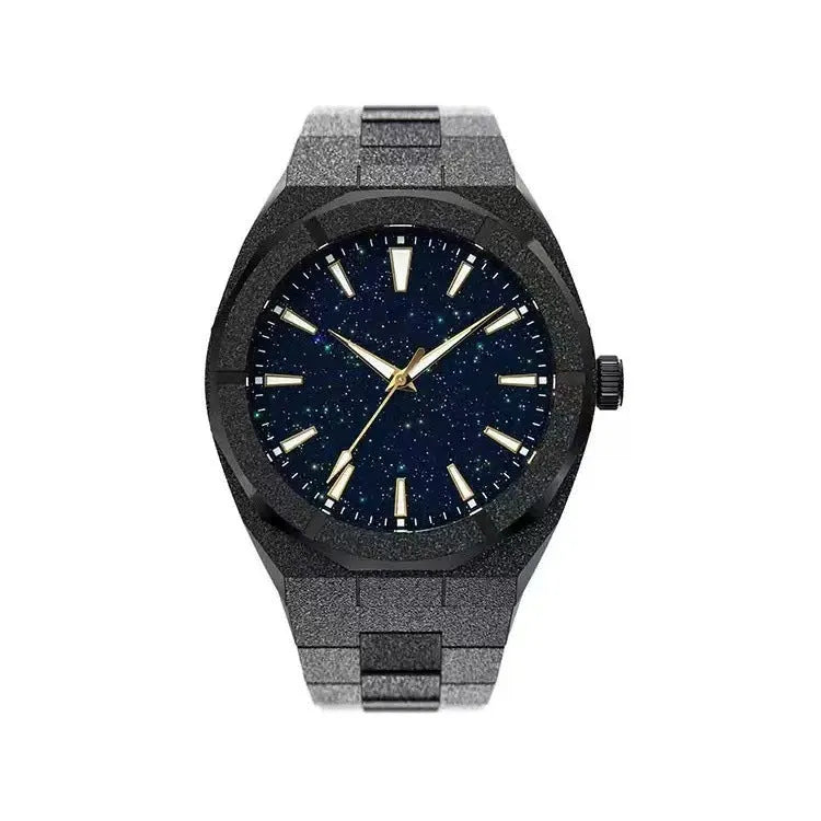 Men's business watch with frosted stainless steel case and luminous markers in silver, gold or black options