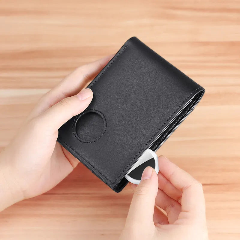 Fashion men leather tracker wallet with stripe pattern in black, head layer cow leather, multi-function anti-theft design