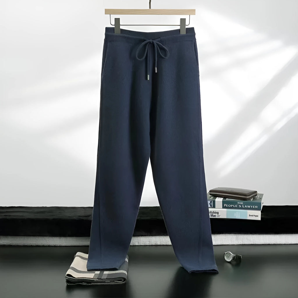Four flat split thickening casual trousers in cashmere blend, camel colour, mid waist straight leg