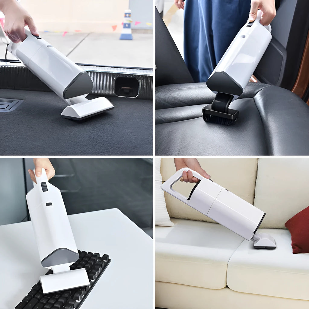 Wireless rechargeable handheld car vacuum cleaner in black with ABS body