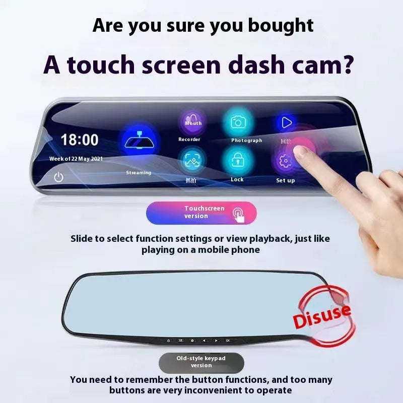 10-inch touch screen streaming video recorder with front and rear recording functions