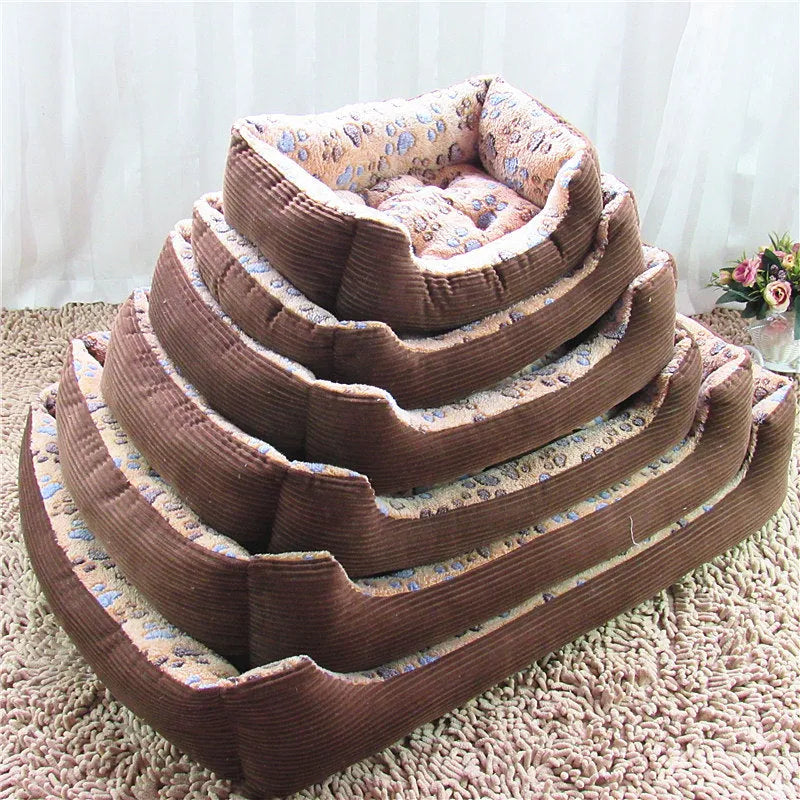 Beige plush pet bed with raised sides in kennel design for small dogs and cats