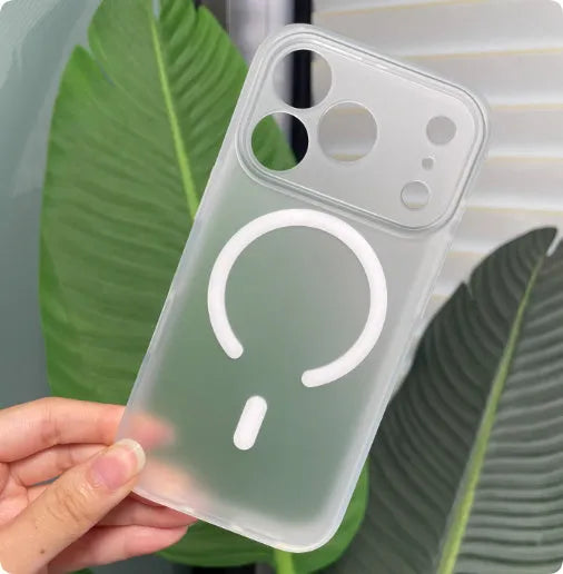 Magnetic anti-fall phone case with knight skin feel finish for iPhone 17 in transparent black