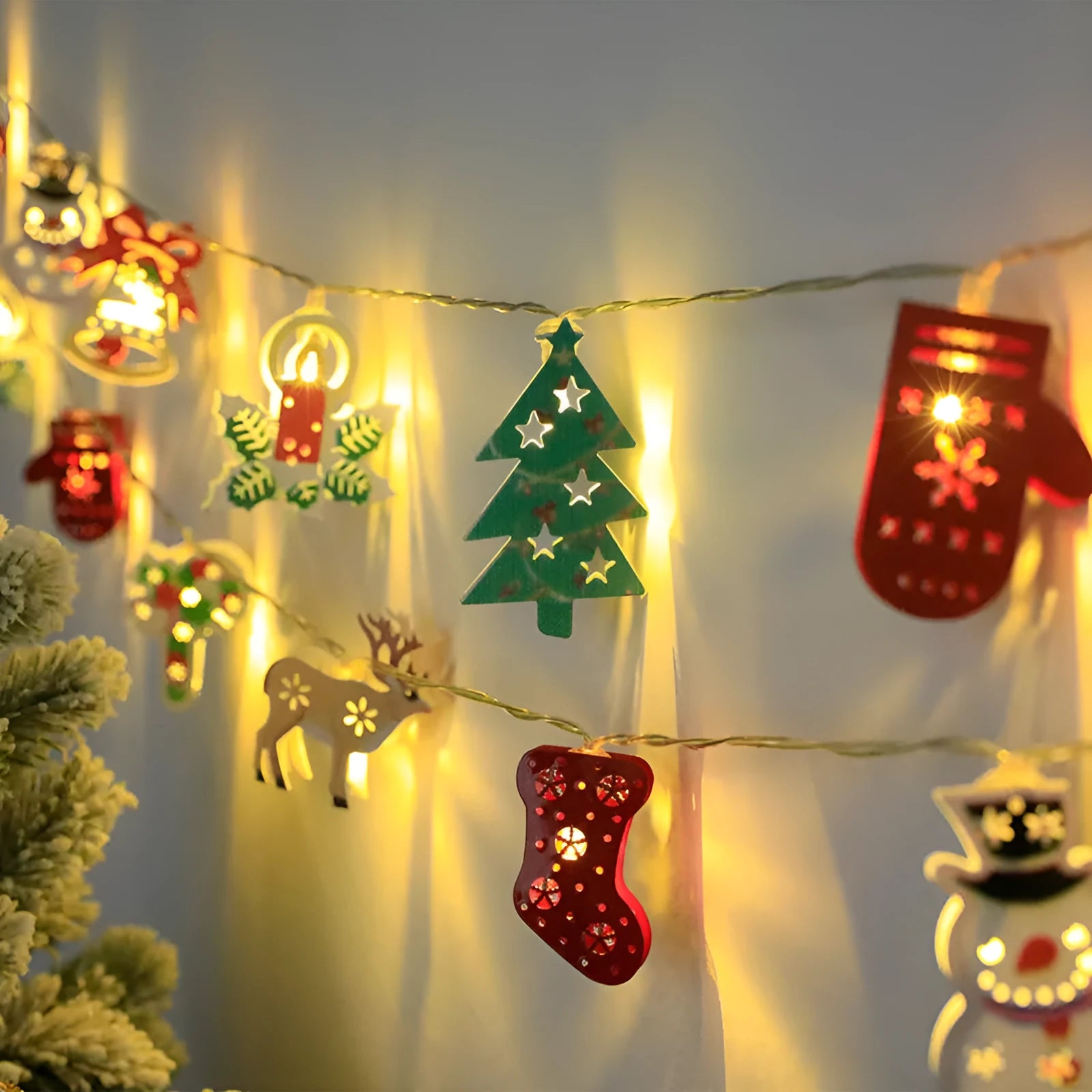 Christmas LED light string with Santa Claus, elk and snowman decorative ornaments for festive holiday decoration