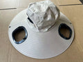 Men's grey solar fan cap with large sun-shading eave and integrated cooling fan