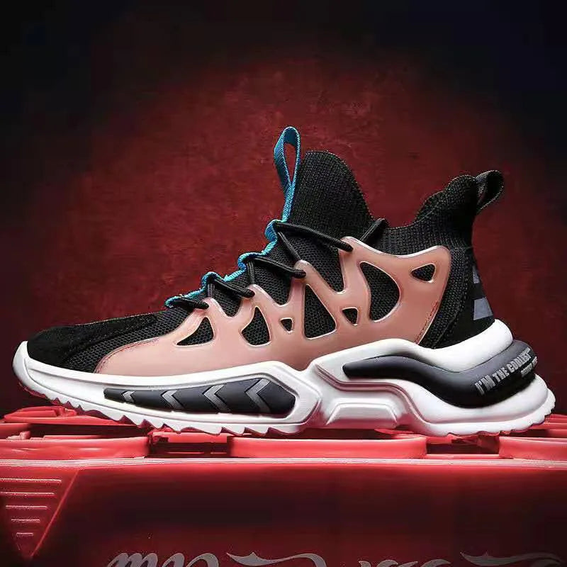 Men's black mesh and EVA sole non-slip running sneakers for gym training, side view