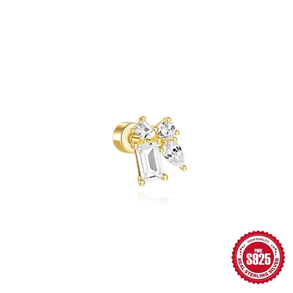 S925 sterling silver flat column geometric ear bone stud with gold electroplated finish